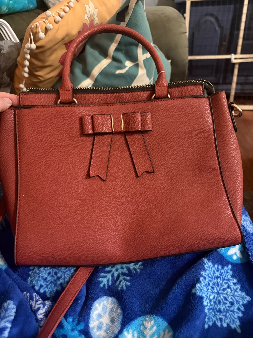 Elegant Rust colored Bow-Accent Satchel Handbag